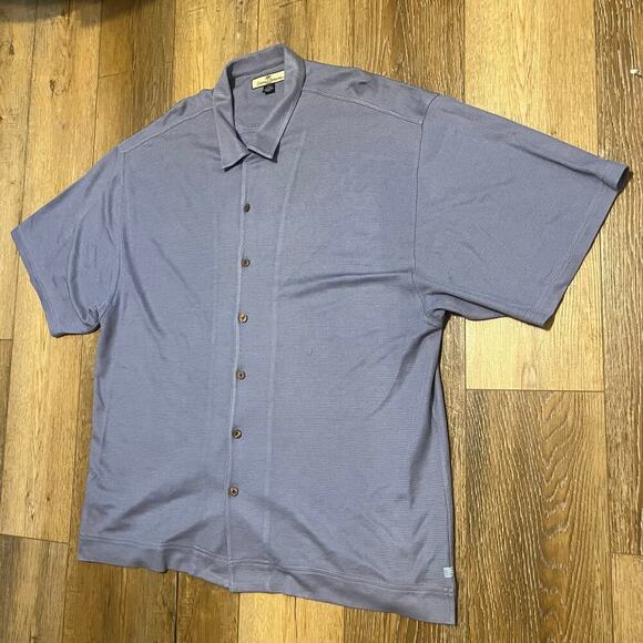 Vintage Tommy Bahama Shirt Mens XXL Blue Textured Striped Silk Button Up Camp - Picture 2 of 5
